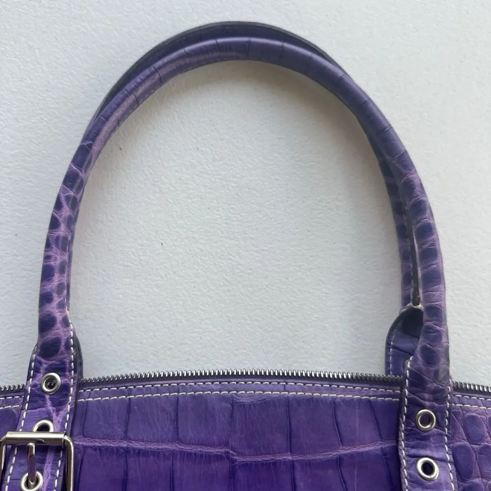 Dooney & Bourke Purple Nile Crocodile Embossed Domed Satchel Leather Bag Y2k